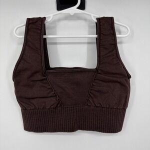 NWOT Free People Movement Good Karma Square Neck Brown Medium Ribbed Performance